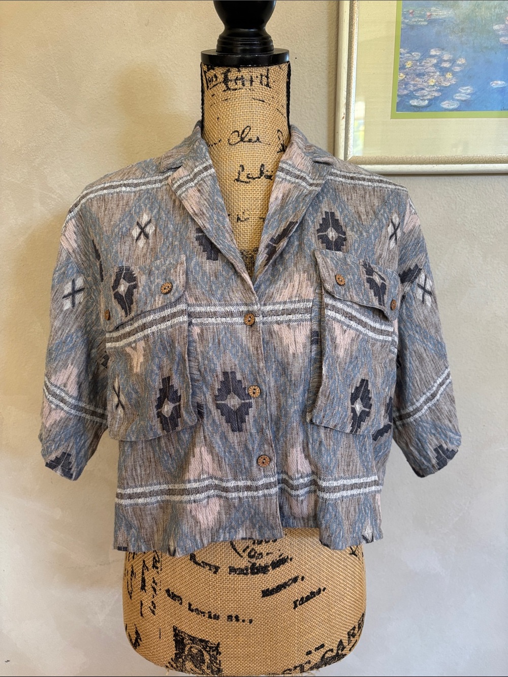 Cleo + Wolf Southwest cropped button front top